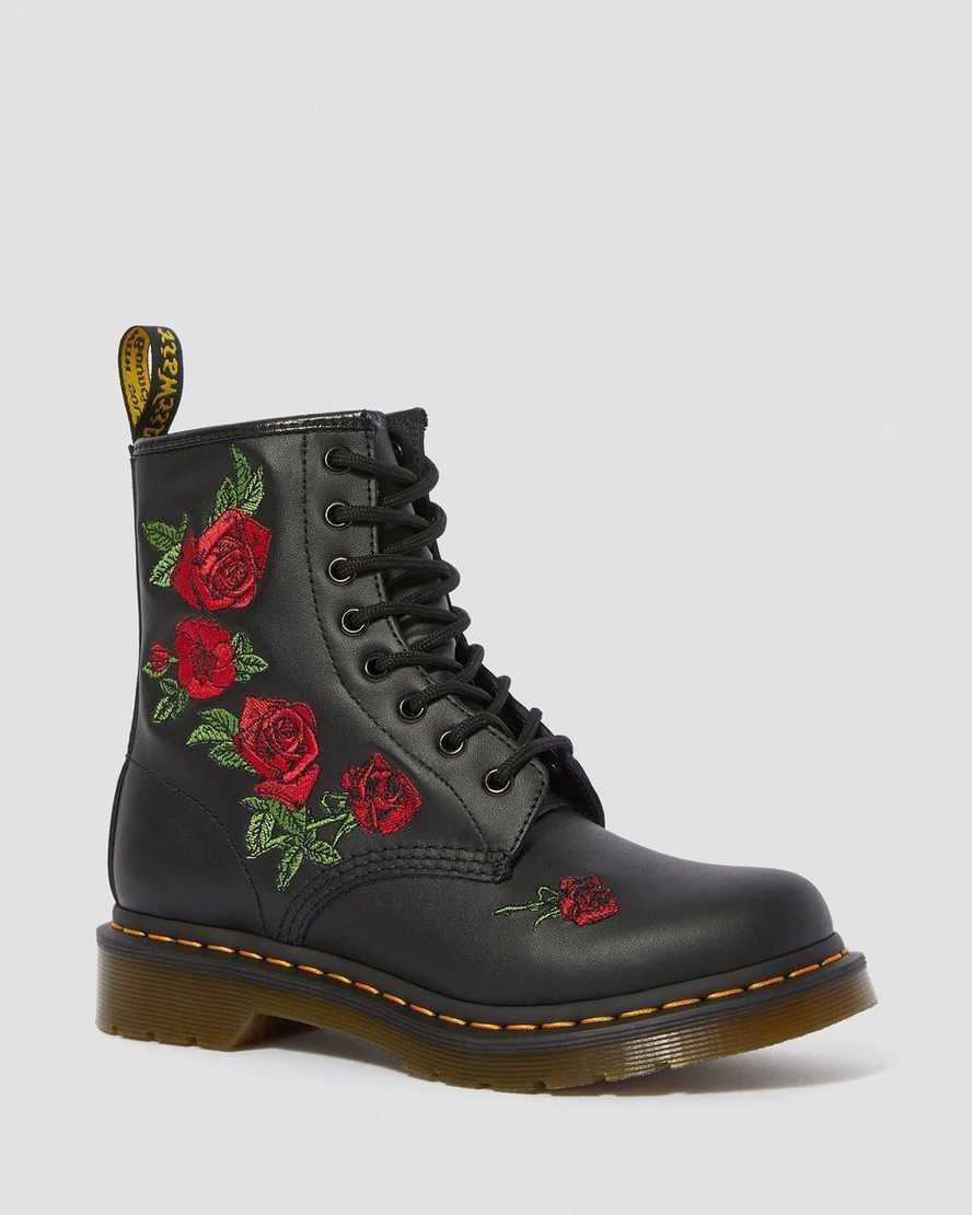 Dr Martens 1460 Vonda Floral Leder Schnürstiefel Damen Schwarz | YPV-036215