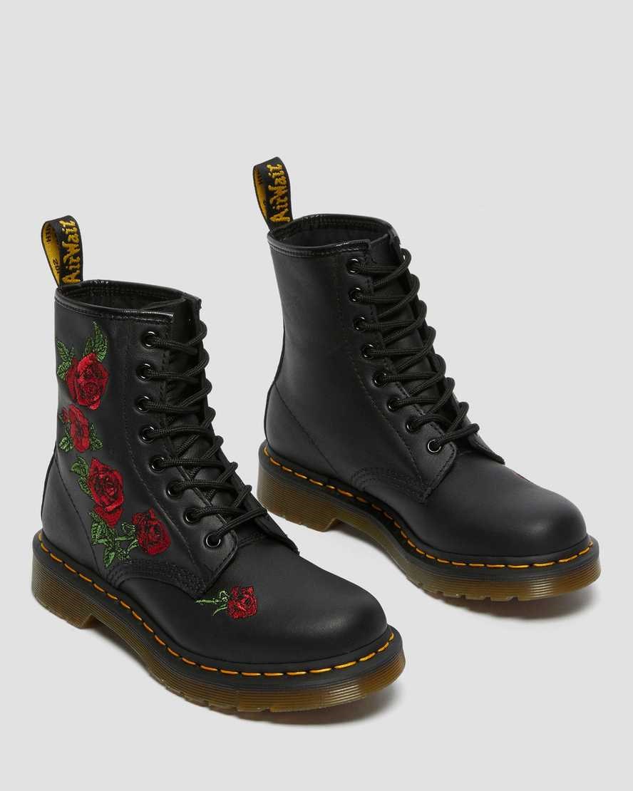 Dr Martens 1460 Vonda Floral Leder Schnürstiefel Damen Schwarz | YPV-036215