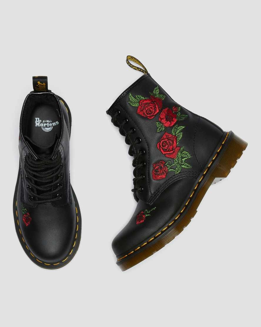 Dr Martens 1460 Vonda Floral Leder Schnürstiefel Damen Schwarz | YPV-036215