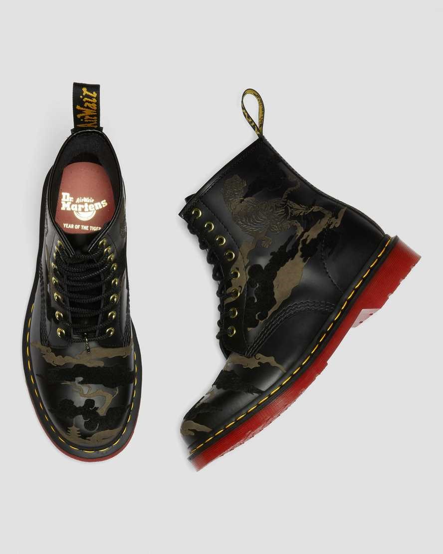 Dr Martens 1460 Year of The Tiger Leder Schnürstiefel Damen Schwarz | TFZ-694387