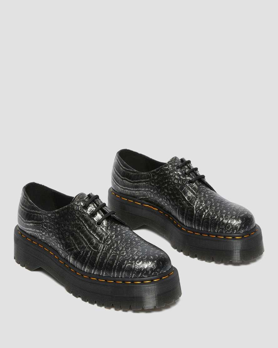 Dr Martens 1461 Croc Emboss Leder Oxfords Schuhe Herren Gunmetal | NKG-462185