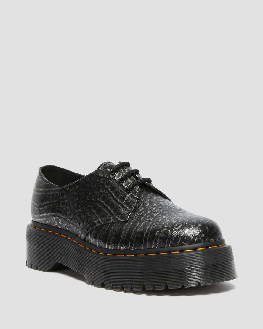 Dr Martens 1461 Croc Emboss Leder Oxfords Schuhe Herren Gunmetal | NKG-462185