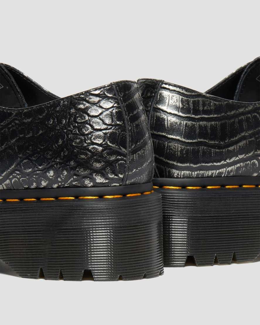 Dr Martens 1461 Croc Emboss Leder Plateauschuhe Damen Gunmetal | VJA-865940