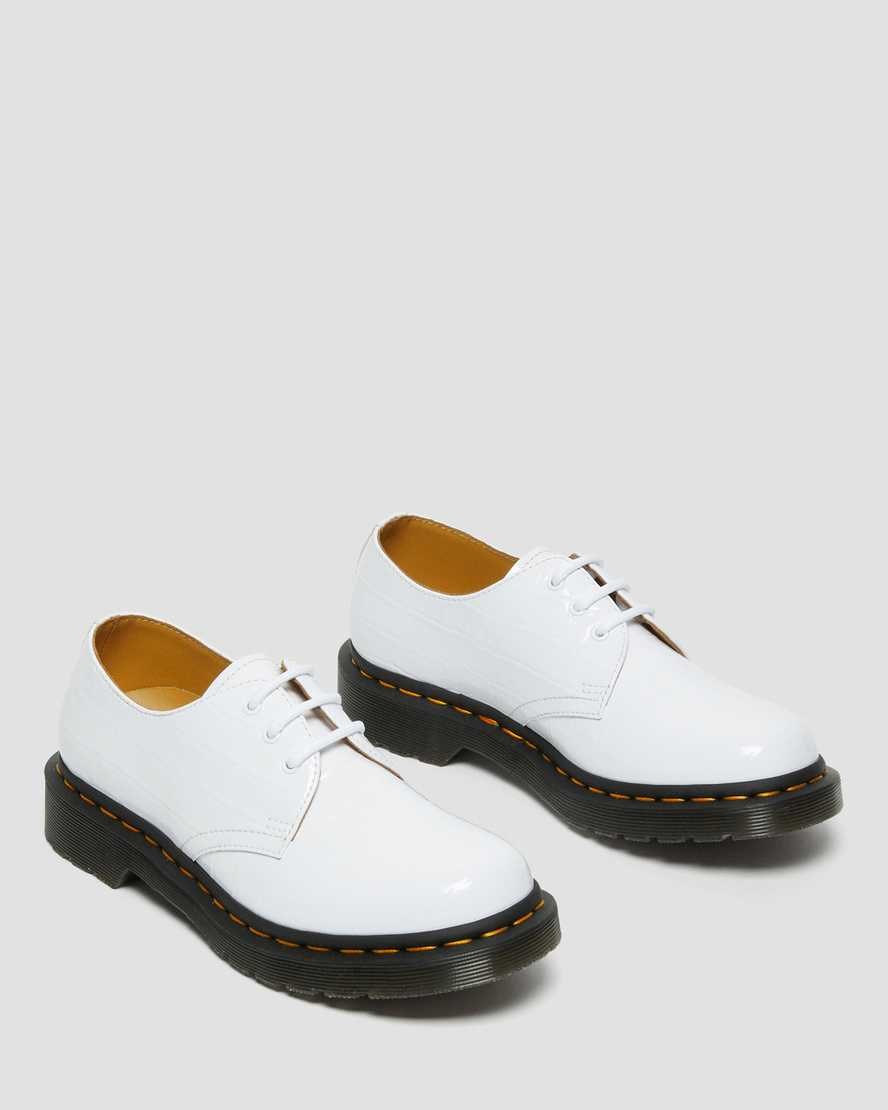 Dr Martens 1461 Lack Croc Emboss Leder Oxfords Schuhe Damen Weiß | LYB-420836