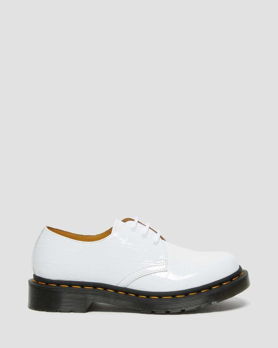 Dr Martens 1461 Lack Croc Emboss Leder Oxfords Schuhe Damen Weiß | LYB-420836