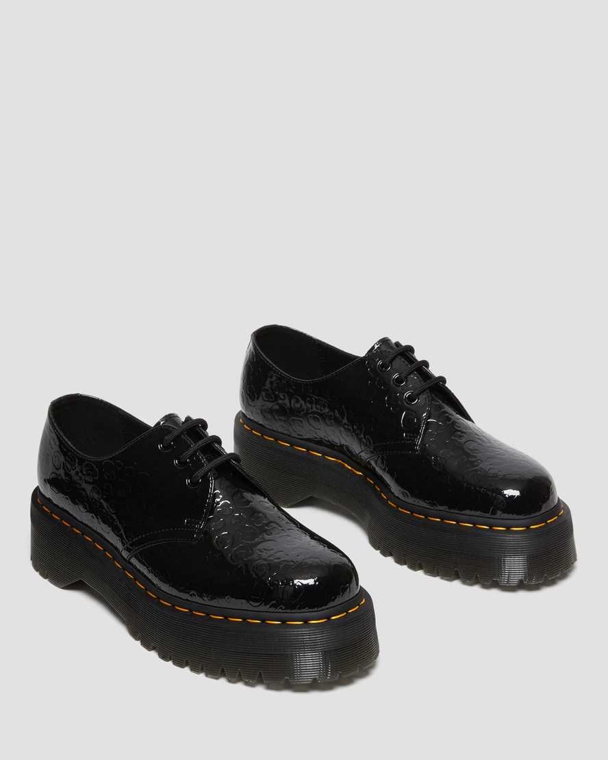 Dr Martens 1461 Leopard Emboss Lack Leder Oxfords Schuhe Herren Schwarz | FLB-970523