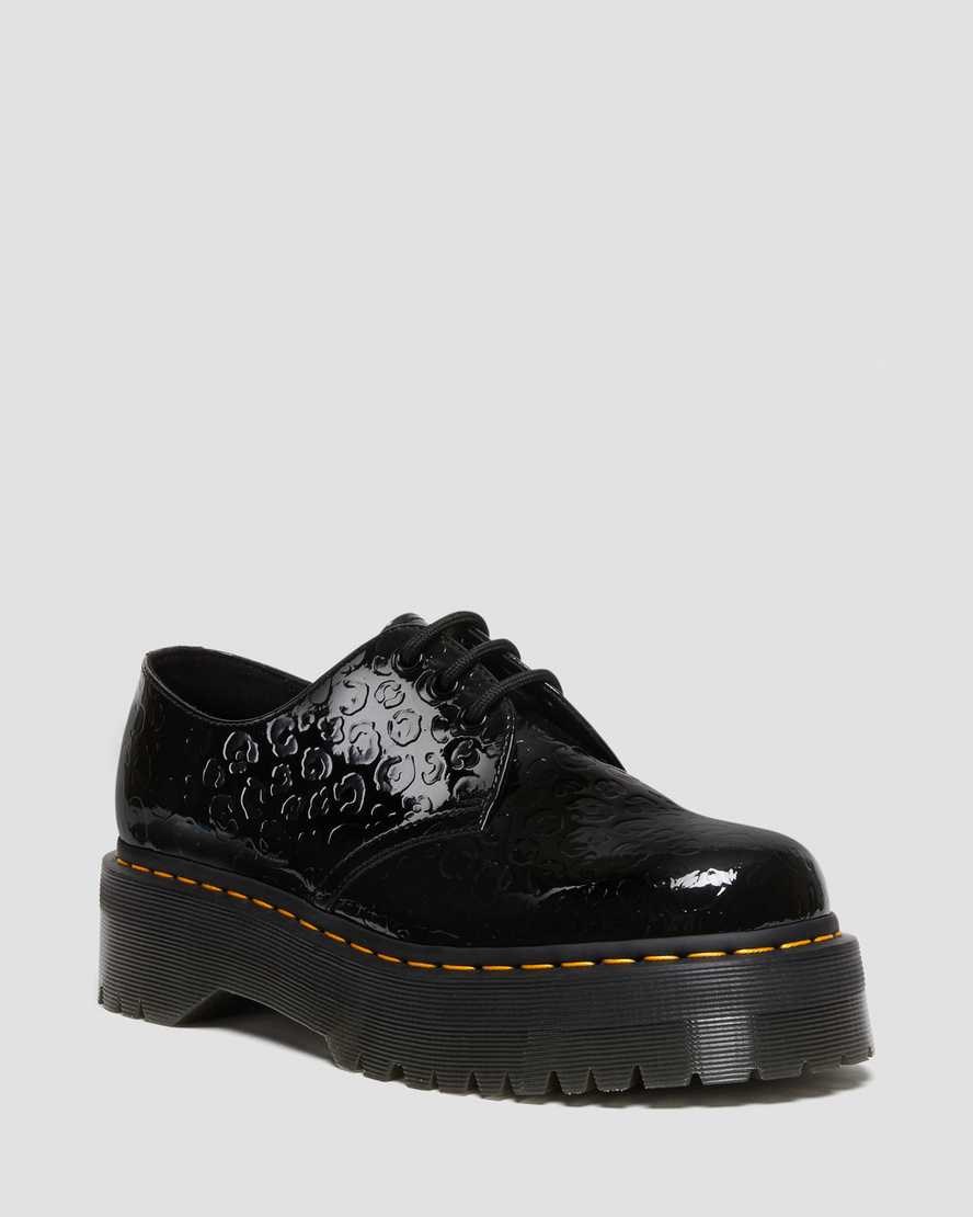 Dr Martens 1461 Leopard Emboss Lack Leder Plateauschuhe Damen Schwarz | GXD-725439