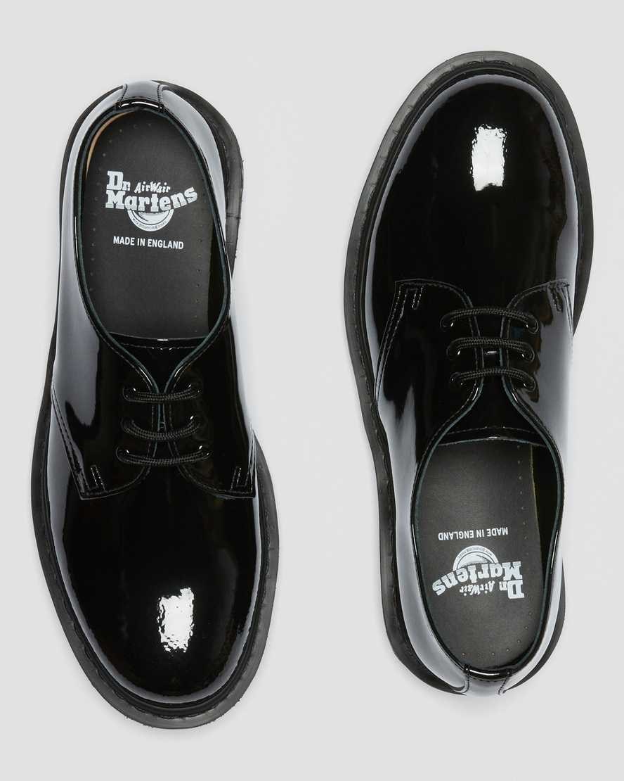 Dr Martens 1461 Made in England Mono Lack Leder Oxfords Schuhe Herren Schwarz | WEB-694807