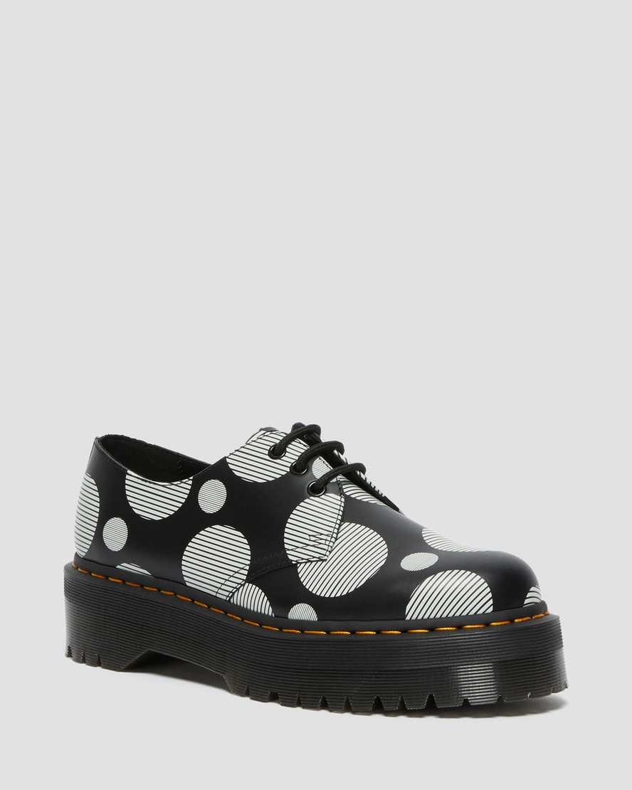 Dr Martens 1461 Polka Dot Smooth Leder Plateauschuhe Damen Schwarz | BNR-302817