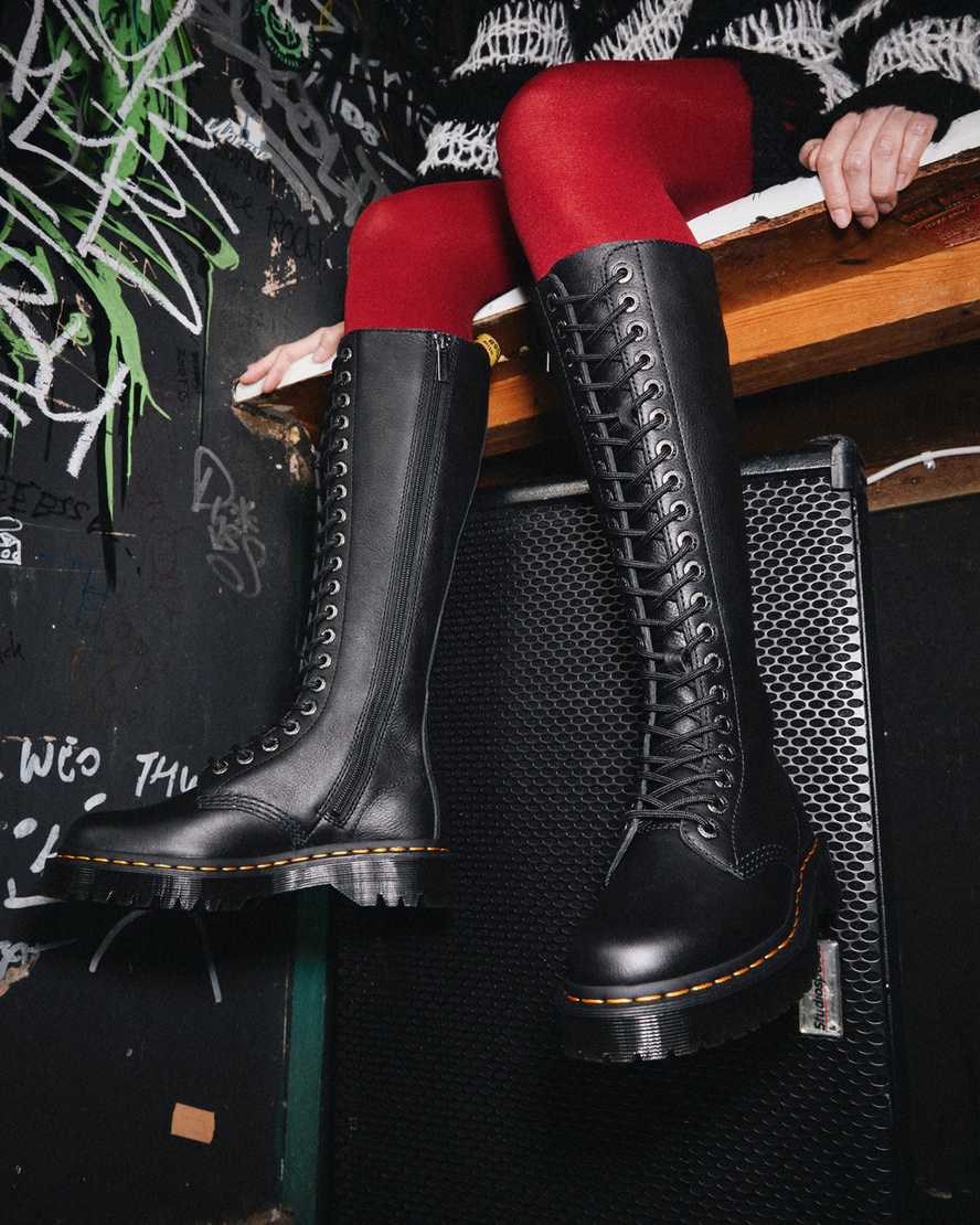 Dr Martens 1B60 Bex Pisa Leder Schnürstiefel Damen Schwarz | QIP-074261