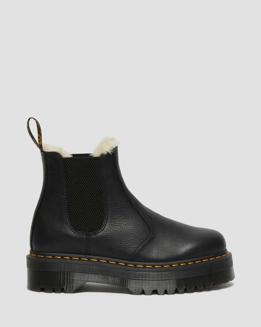 Dr Martens 2976 Faux Fur Gefütterte Plattform Chelsea Stiefel Herren Schwarz | EKW-379024