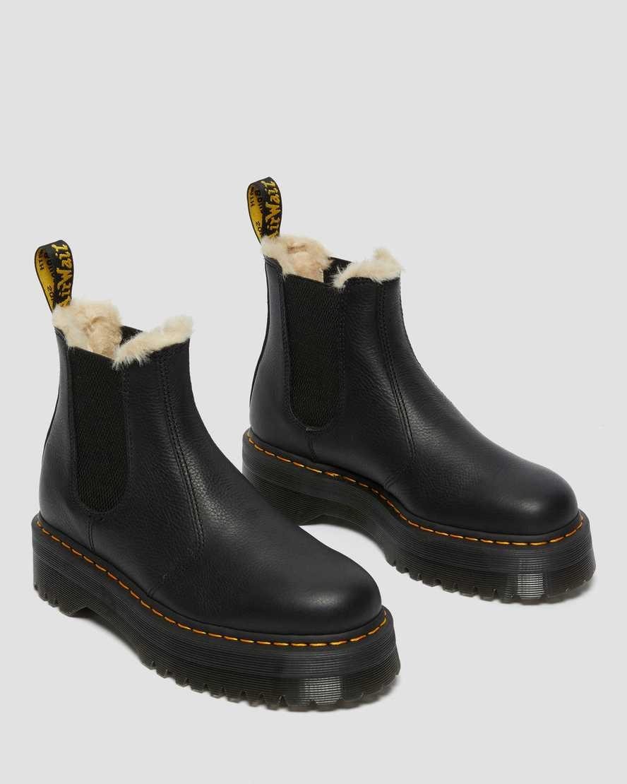 Dr Martens 2976 Faux Fur Gefütterte Plattform Chelsea Stiefel Herren Schwarz | EKW-379024