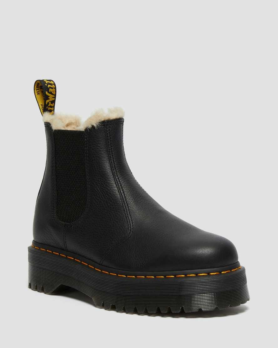 Dr Martens 2976 Faux Fur Gefütterte Plattform Chelsea Stiefel Herren Schwarz | EKW-379024