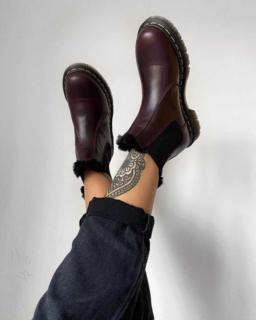 Dr Martens 2976 Leonore Faux Fur Gefütterte Chelsea Stiefel Damen Oxblood | RWX-218345