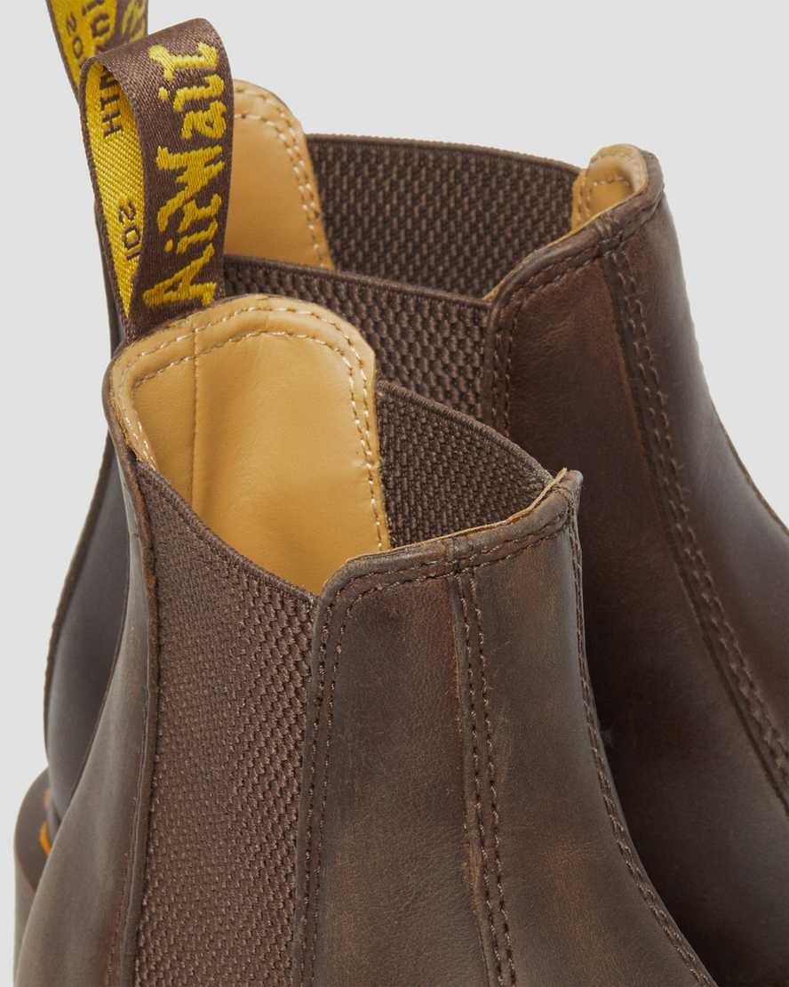 Dr Martens 2976 Yellow Stitch Crazy Horse Leder Chelsea Stiefel Herren Dunkelbraun | AXK-563890