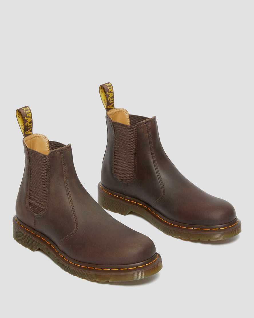 Dr Martens 2976 Yellow Stitch Crazy Horse Leder Chelsea Stiefel Herren Dunkelbraun | AXK-563890