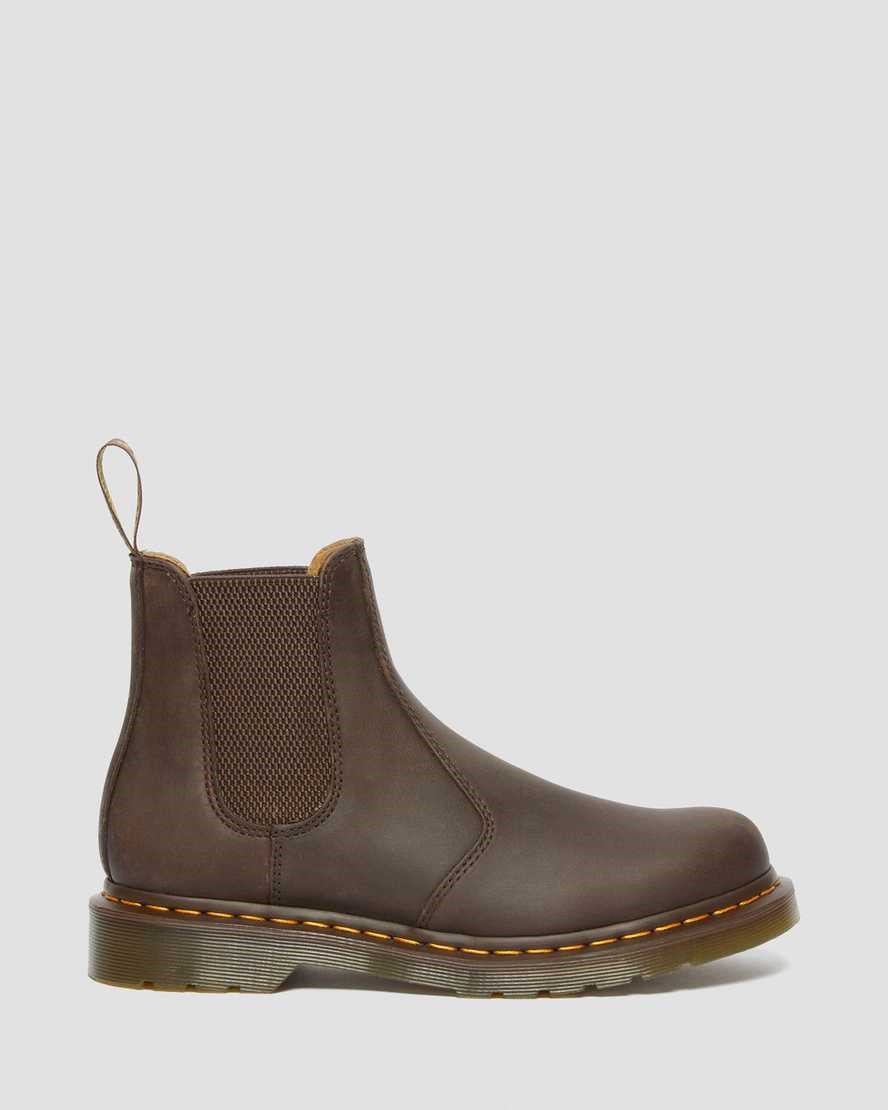 Dr Martens 2976 Yellow Stitch Crazy Horse Leder Chelsea Stiefel Herren Dunkelbraun | AXK-563890