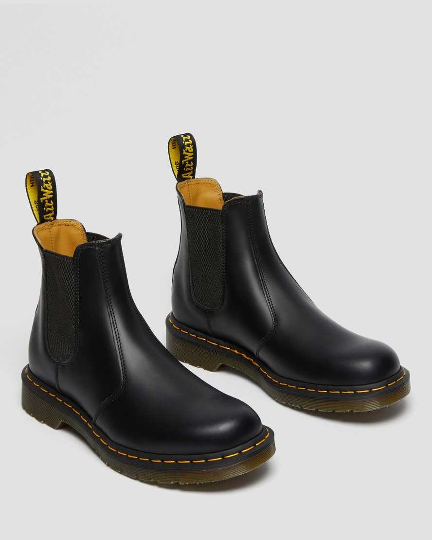 Dr Martens 2976 Yellow Stitch Smooth Leder Chelsea Stiefel Herren Schwarz | EKU-639410