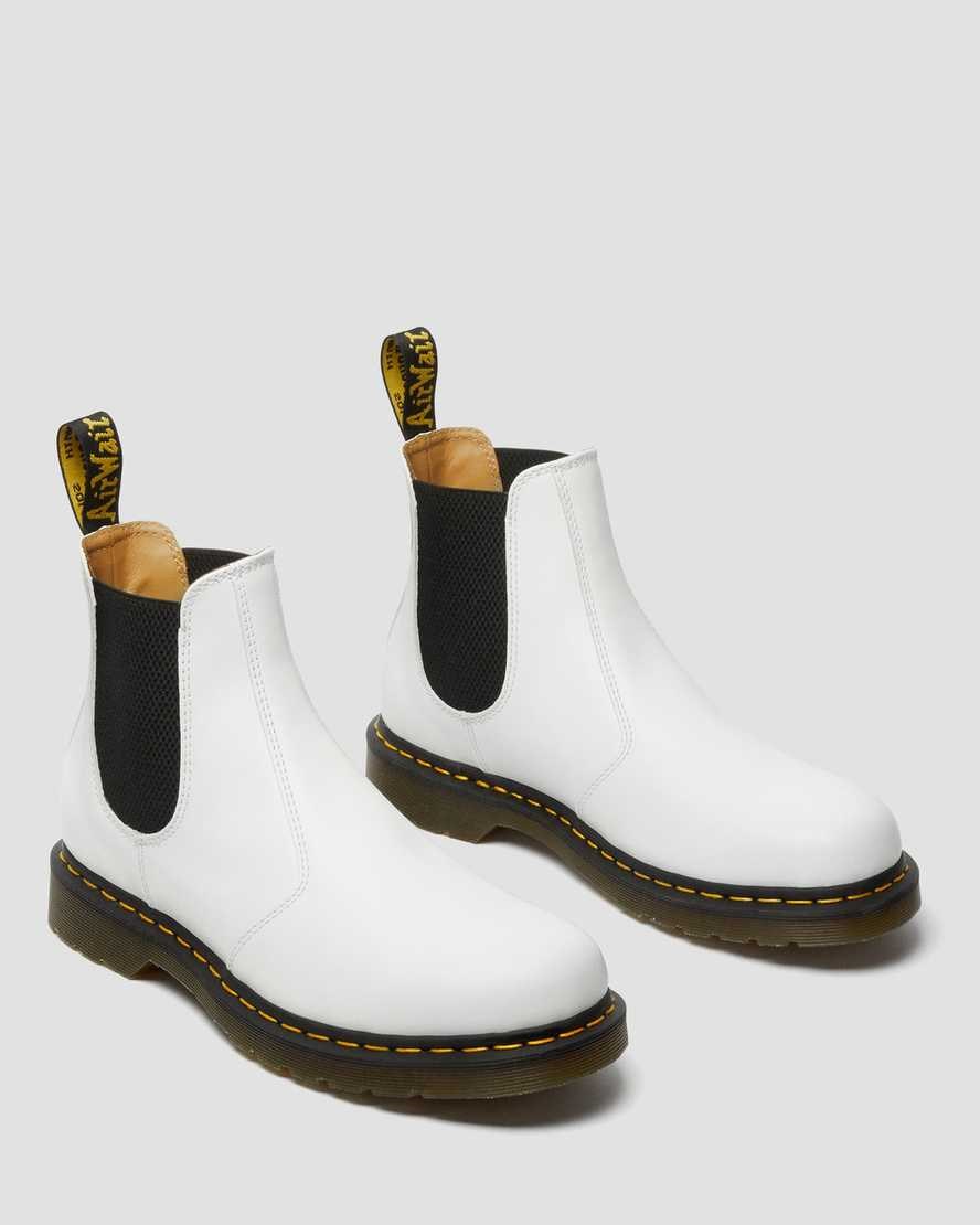 Dr Martens 2976 Yellow Stitch Smooth Leder Chelsea Stiefel Damen Weiß | GWD-127364