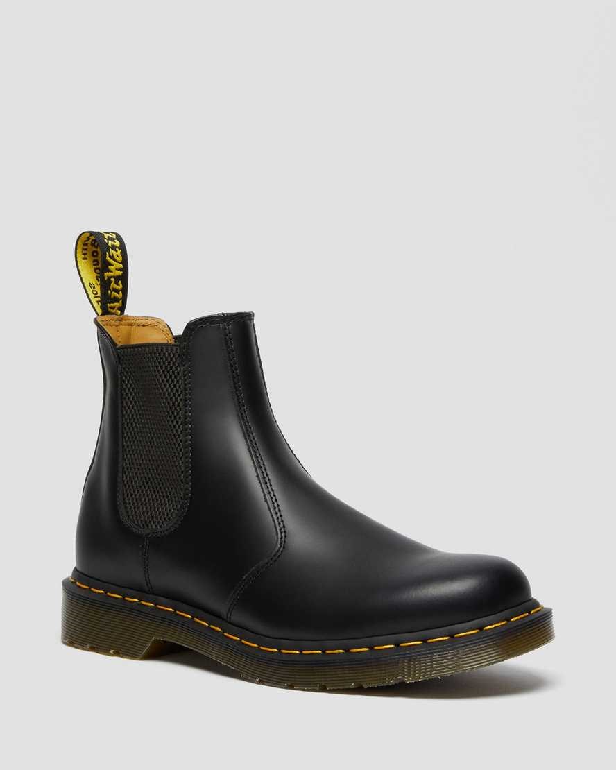 Dr Martens 2976 Yellow Stitch Smooth Leder Chelsea Stiefel Damen Schwarz | NBT-638207