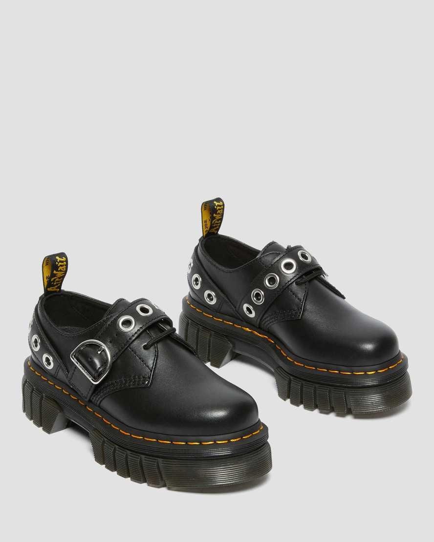 Dr Martens Audrick Hardware Leder Plateauschuhe Damen Schwarz | AJK-385761