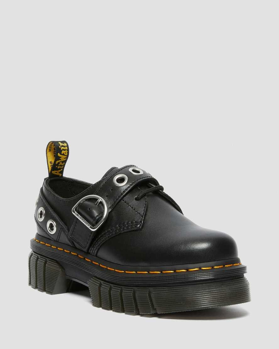 Dr Martens Audrick Hardware Leder Plateauschuhe Damen Schwarz | AJK-385761