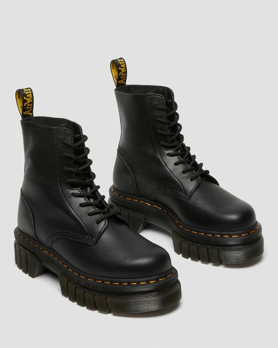 Dr Martens Audrick Nappa Leder Plattform Schnürstiefel Herren Schwarz | FVI-780529