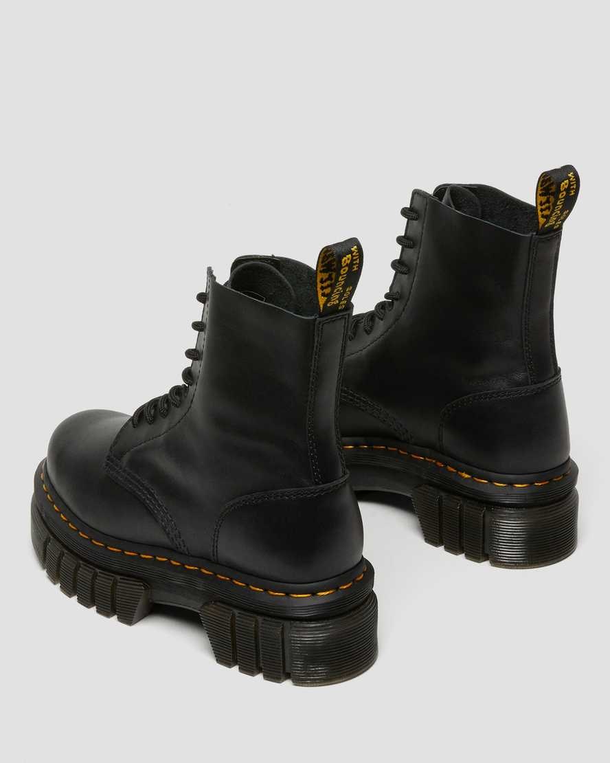 Dr Martens Audrick Nappa Leder Plattform Schnürstiefel Damen Schwarz | QJK-062583