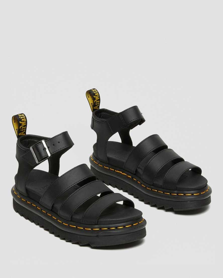 Dr Martens Blaire Hydro Leder Riemchensandalen Damen Schwarz | FJD-164238