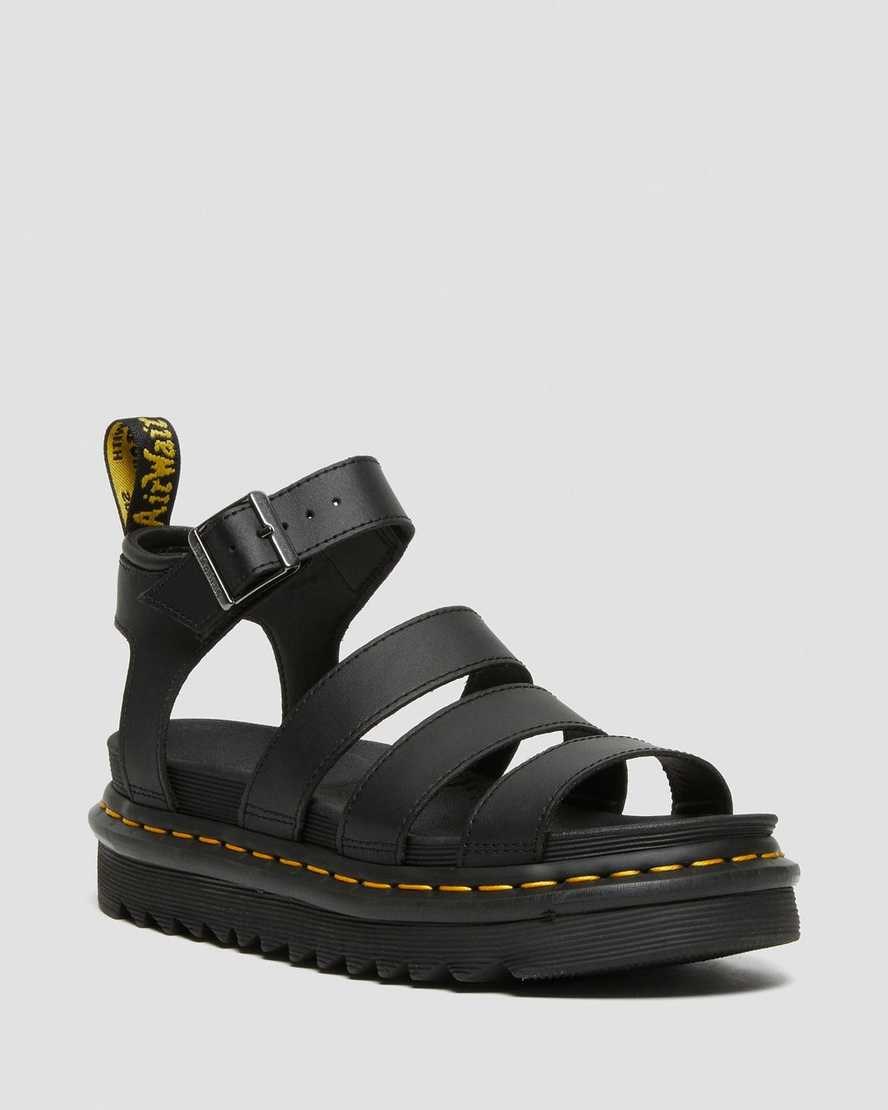 Dr Martens Blaire Hydro Leder Riemchensandalen Damen Schwarz | FJD-164238