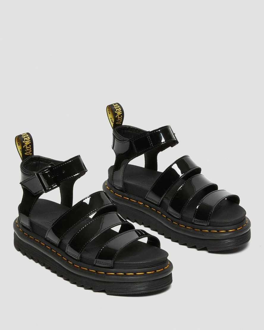 Dr Martens Blaire Lack Leder Riemchensandalen Damen Schwarz | JUP-367189