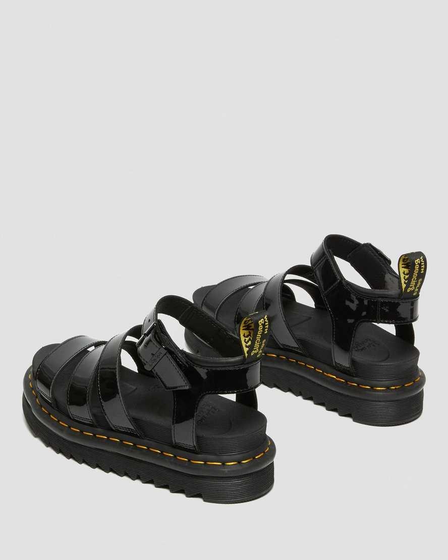 Dr Martens Blaire Lack Leder Riemchensandalen Damen Schwarz | JUP-367189