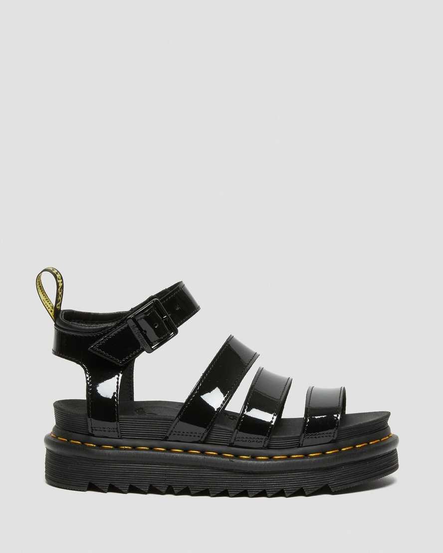 Dr Martens Blaire Lack Leder Riemchensandalen Damen Schwarz | JUP-367189