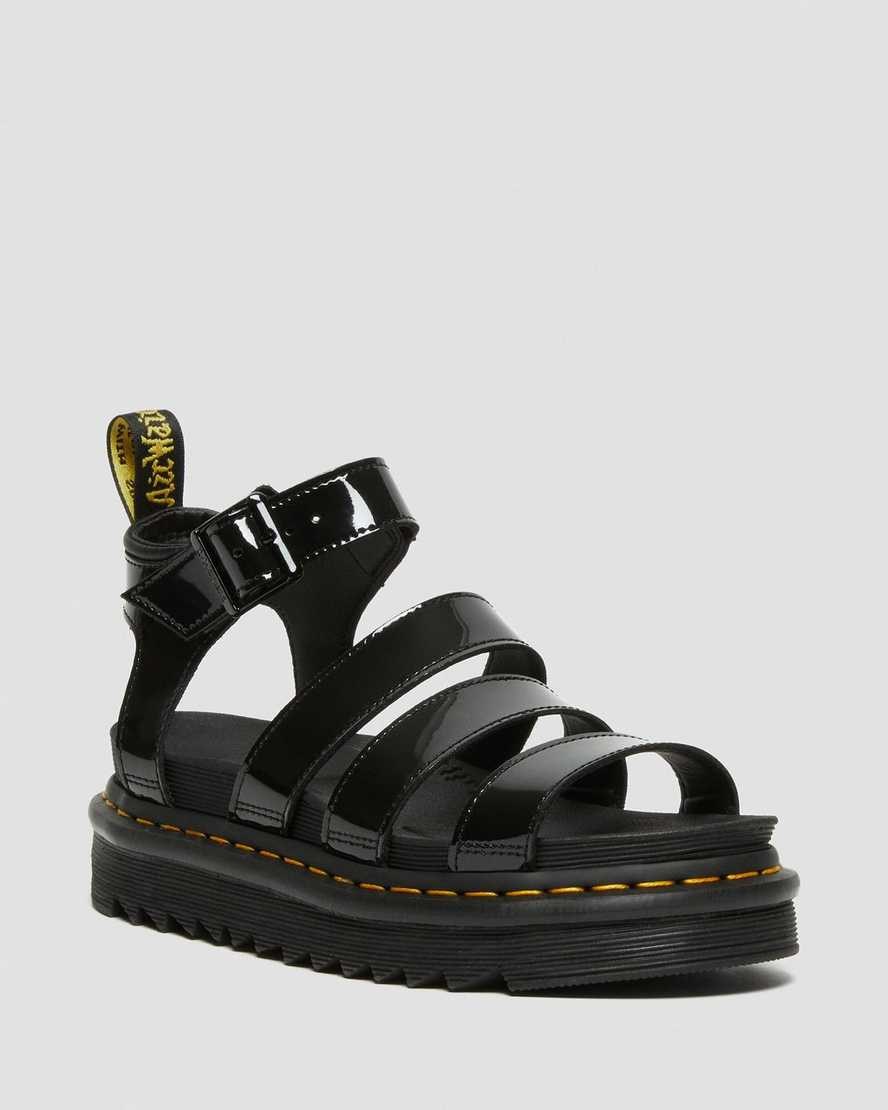 Dr Martens Blaire Lack Leder Riemchensandalen Damen Schwarz | JUP-367189