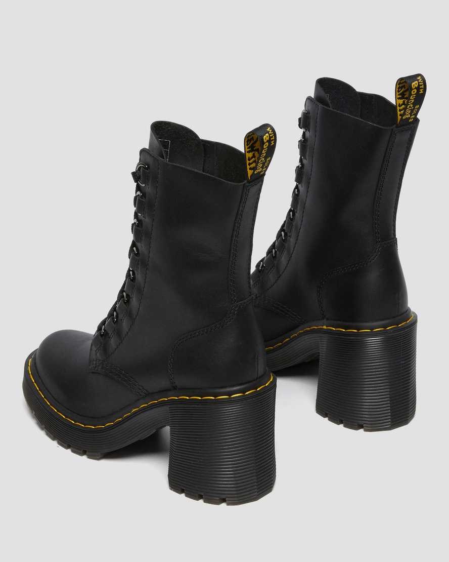 Dr Martens Chesney Leder Flared Heel Schnürstiefel Damen Schwarz | AZW-651793