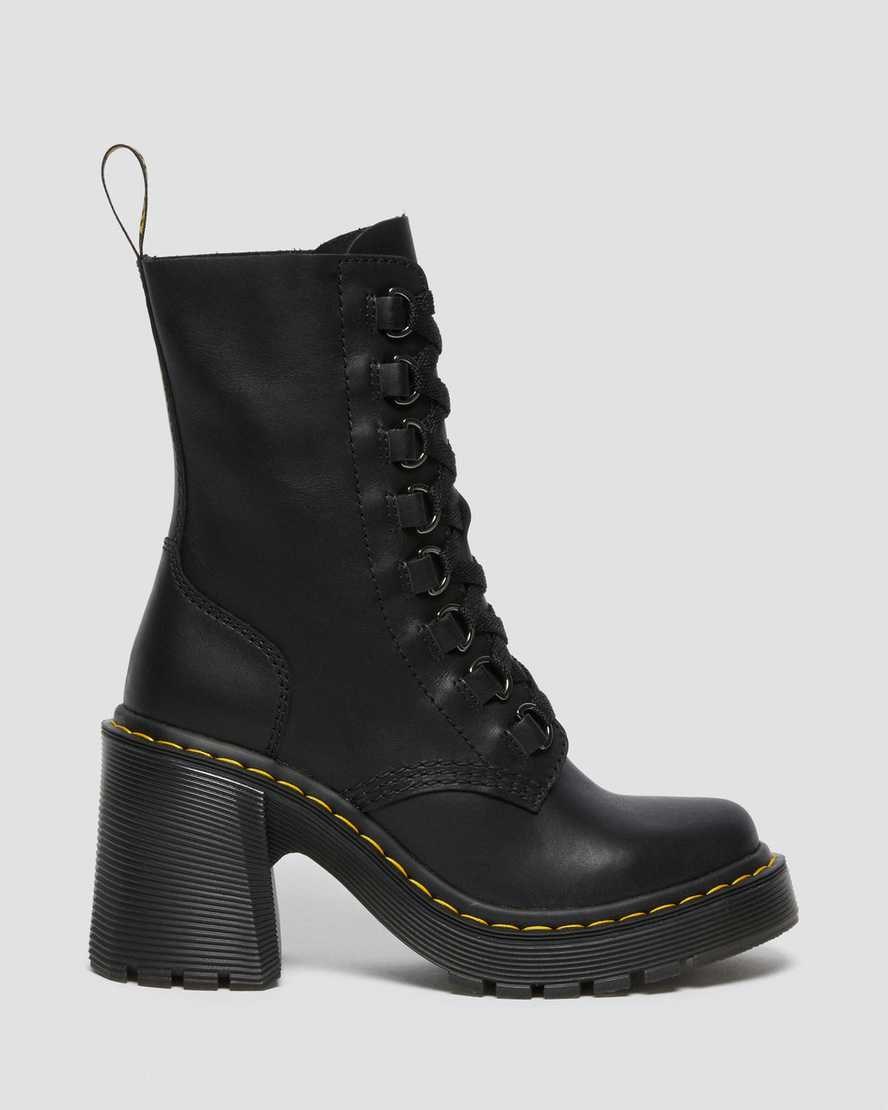 Dr Martens Chesney Leder Flared Heel Schnürstiefel Damen Schwarz | AZW-651793