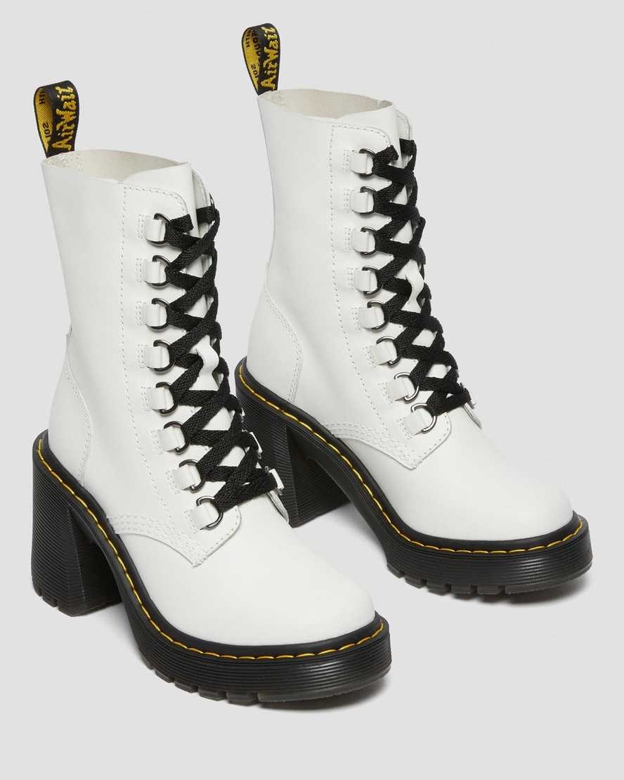 Dr Martens Chesney Leder Flared Heel Schnürstiefel Damen Weiß | XAB-610978