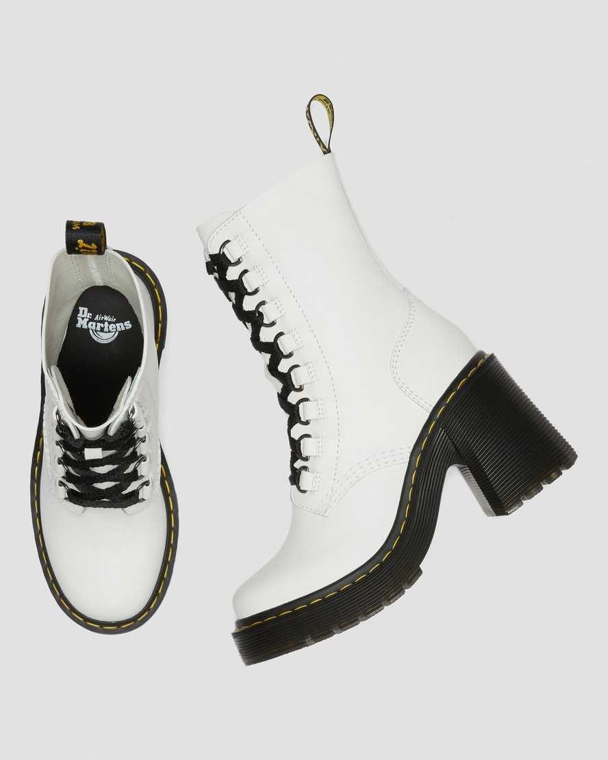 Dr Martens Chesney Leder Flared Heel Schnürstiefel Damen Weiß | XAB-610978