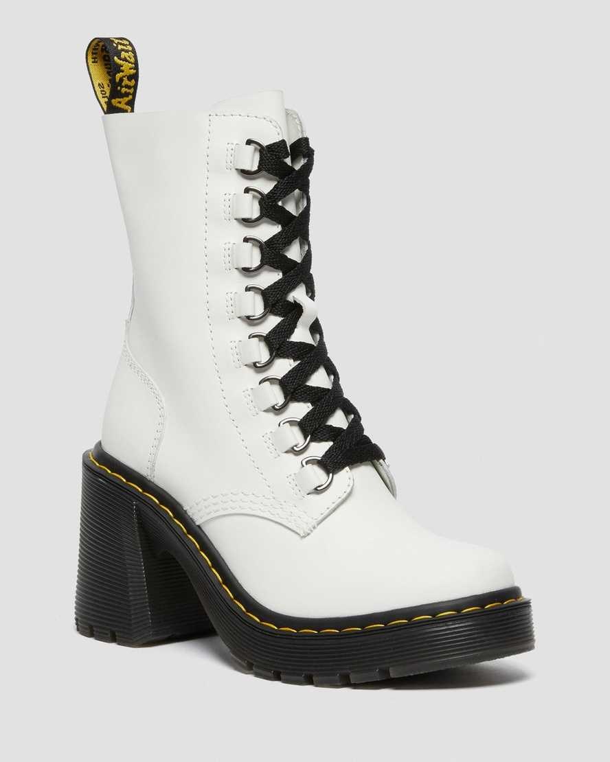 Dr Martens Chesney Leder Flared Heel Schnürstiefel Damen Weiß | XAB-610978