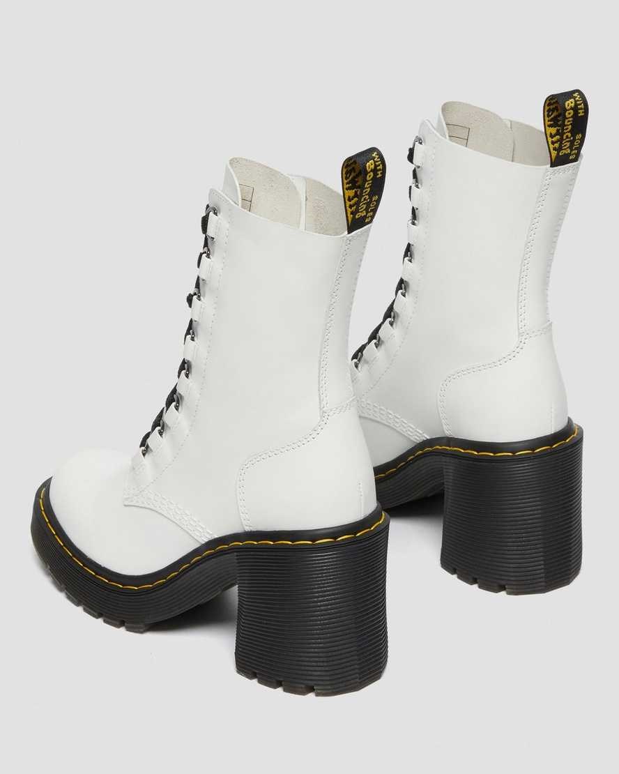 Dr Martens Chesney Leder Flared Heel Schnürstiefel Damen Weiß | XAB-610978