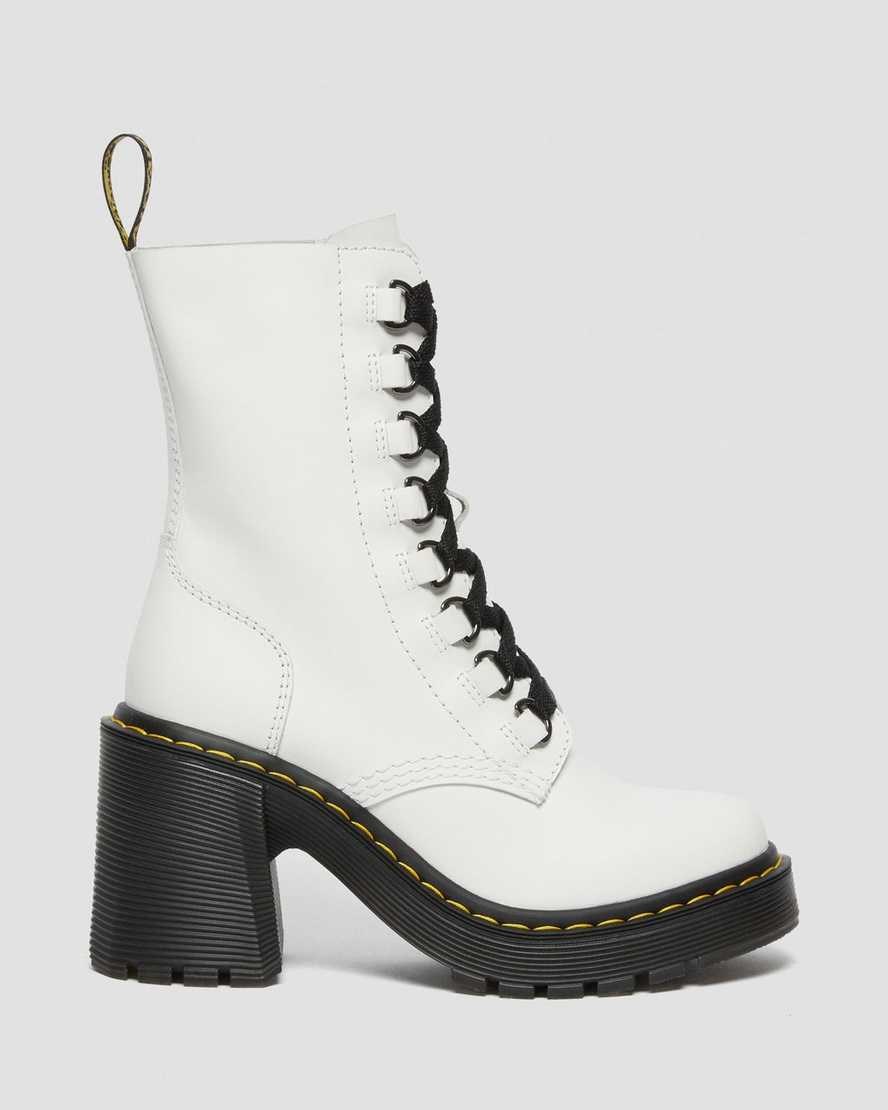 Dr Martens Chesney Leder Flared Heel Schnürstiefel Damen Weiß | XAB-610978