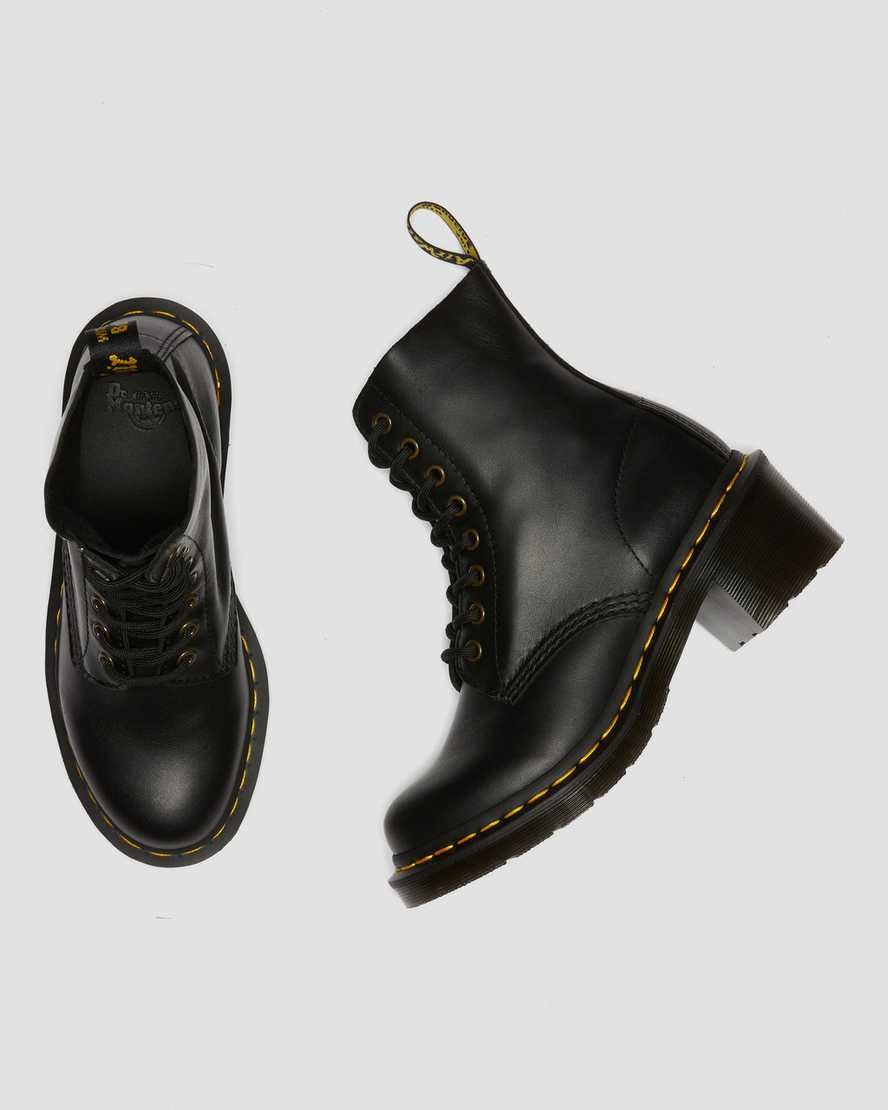 Dr Martens Clemency Leder Absatz Schnürstiefel Damen Schwarz | NSV-931864