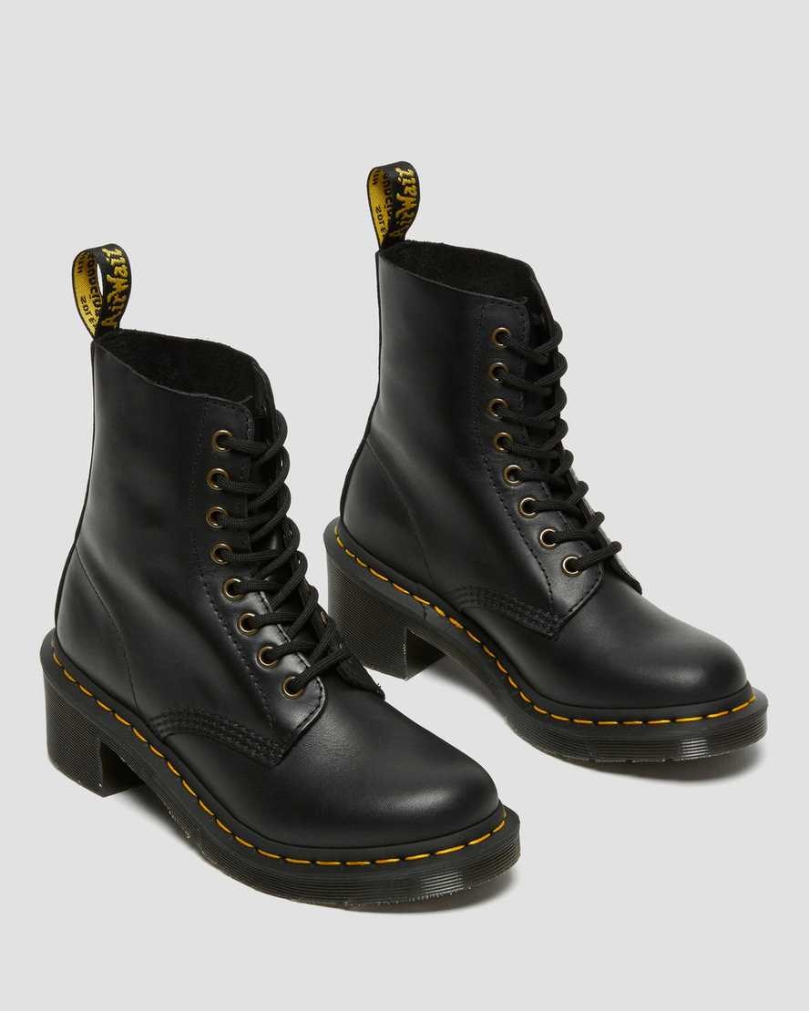 Dr Martens Clemency Leder Absatz Schnürstiefel Damen Schwarz | NSV-931864