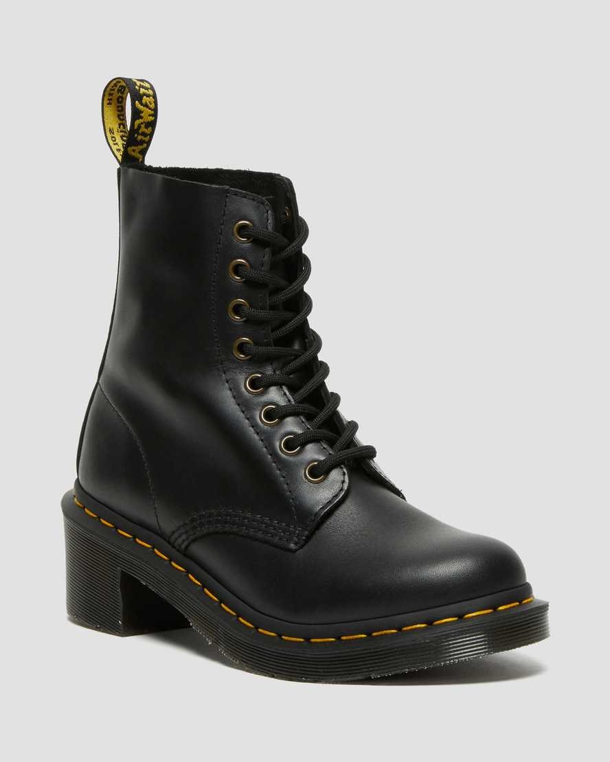 Dr Martens Clemency Leder Absatz Schnürstiefel Damen Schwarz | NSV-931864