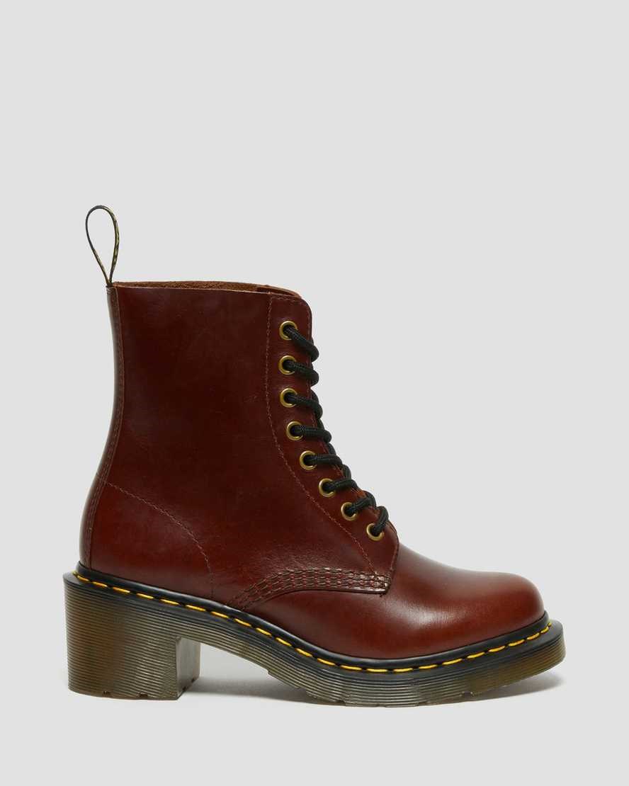 Dr Martens Clemency Leder Absatz Schnürstiefel Damen Braun | OEP-340687