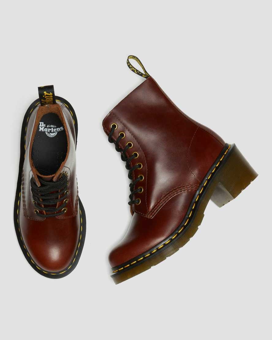 Dr Martens Clemency Leder Absatz Schnürstiefel Damen Braun | OEP-340687