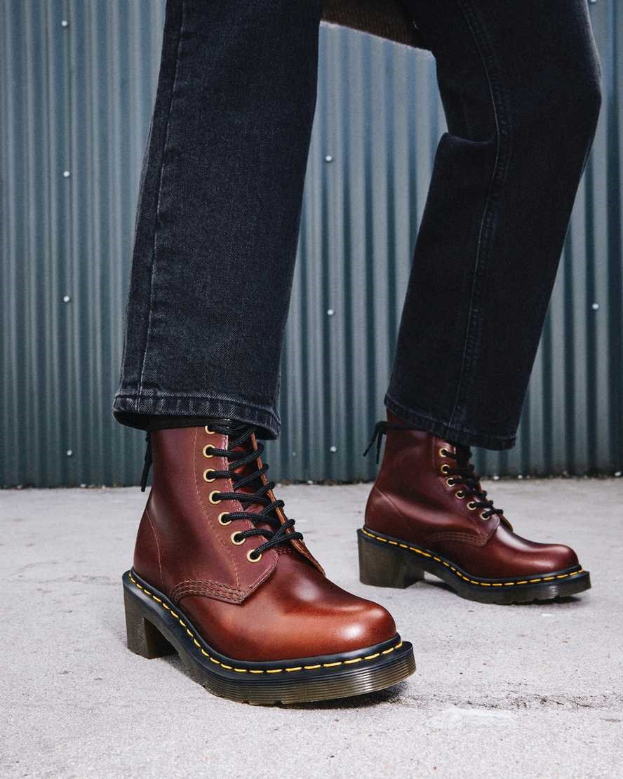 Dr Martens Clemency Leder Absatz Schnürstiefel Damen Braun | OEP-340687