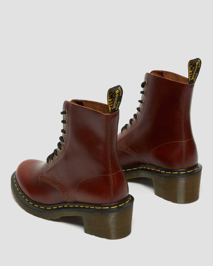 Dr Martens Clemency Leder Absatz Schnürstiefel Damen Braun | OEP-340687