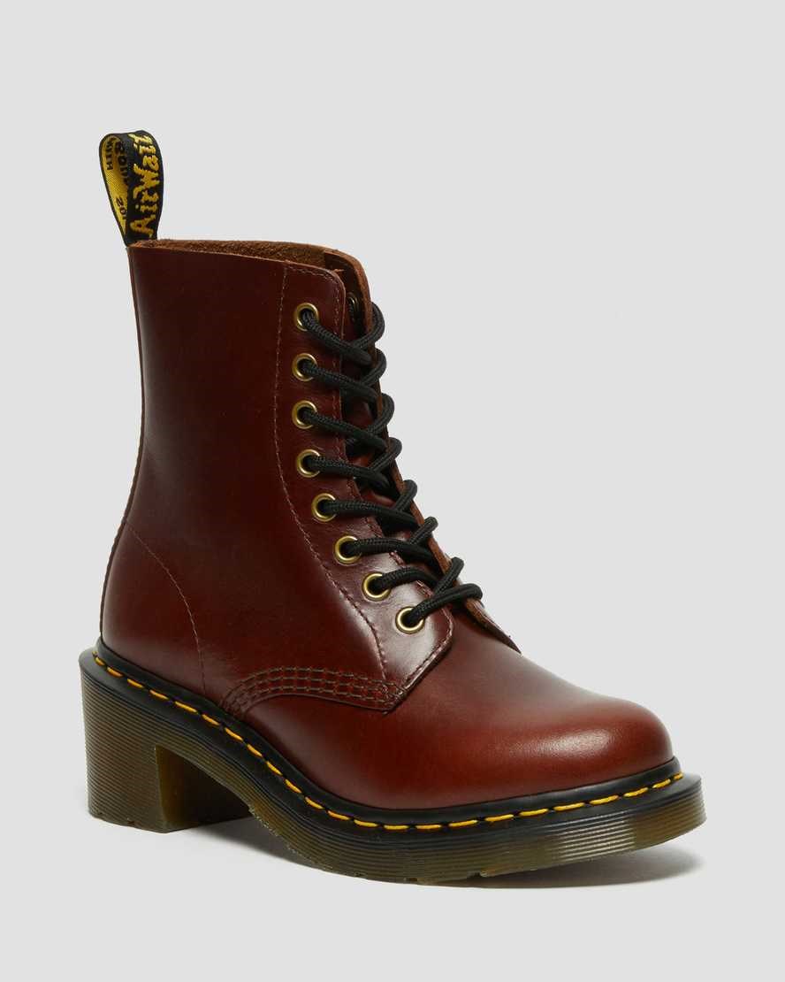 Dr Martens Clemency Leder Absatz Schnürstiefel Damen Braun | OEP-340687