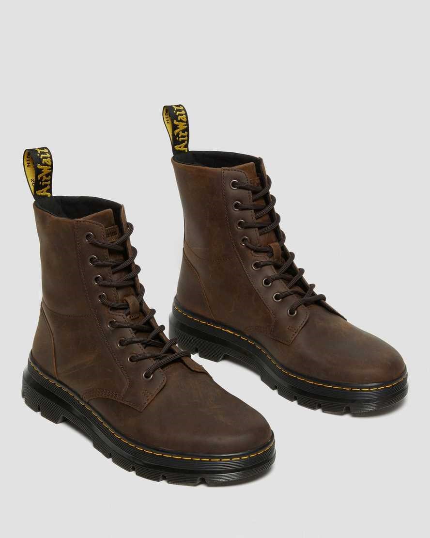 Dr Martens Combs Crazy Horse Leder Schnürstiefel Damen Braun | NXI-528913